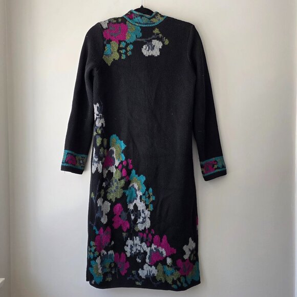 J. JILL Black Floral Jacquard Long Sweater Duster Coat Cardigan w/ Pockets XS - Picture 6 of 12